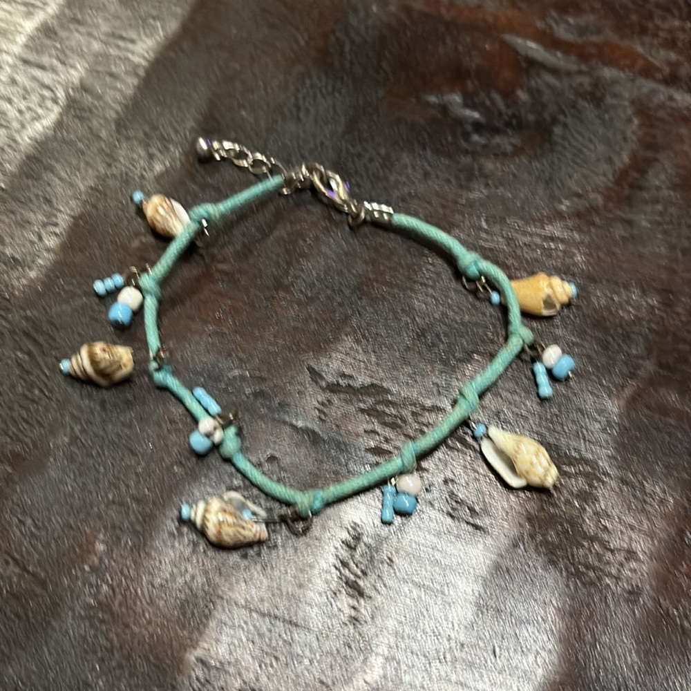 Turquoise shell and bead rope bracelet anklet